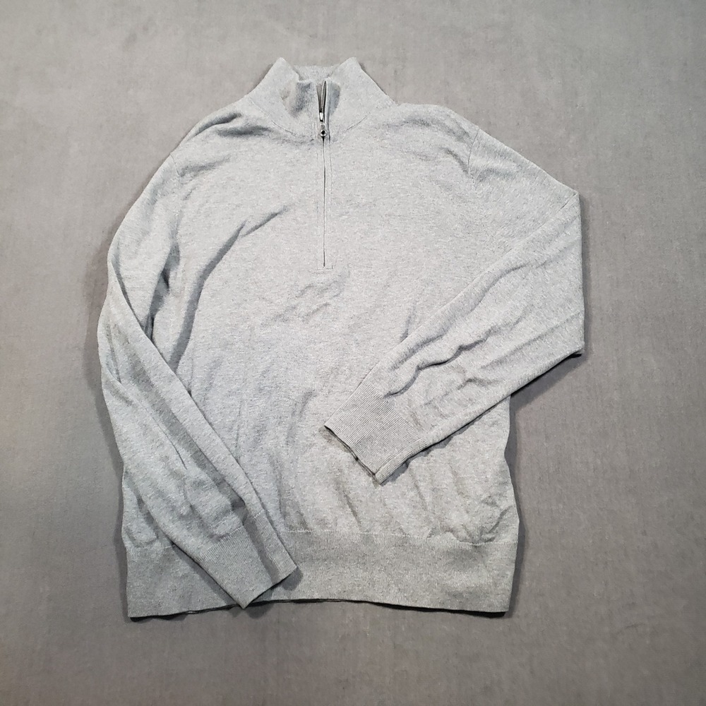 Brooks Brothers Quarter Zip Sweater Mens Medium Grey 100% Cotton Pullover